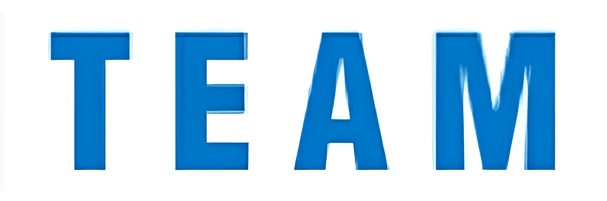 Bold blue text spelling 