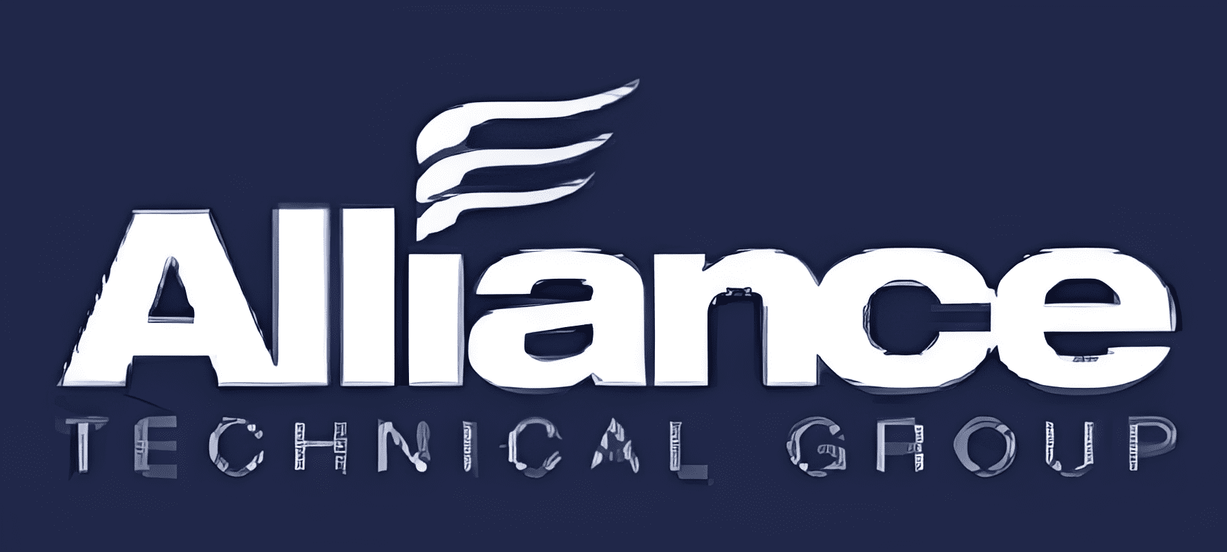 White logo on blue background